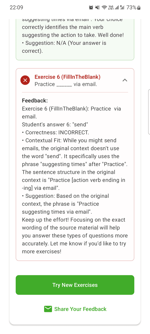 EnglishDeeper Results Explanation Screen