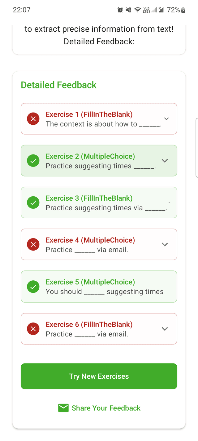 EnglishDeeper Detailed Feedback Screen